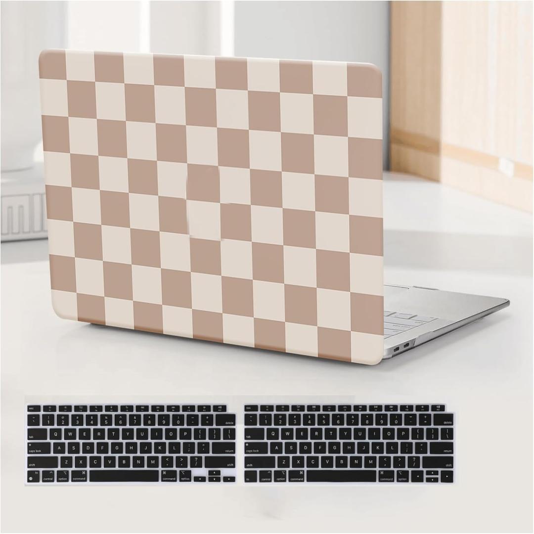 Compatible with MacBook Air 13 inch Case 2022 2021-2018 M1 A2337 A2179 A1932,Case for MacBook Air M1,Checkered Textured Cream Plastic Hard Shell& Keyboard Cover for Mac Air 13, Checkerd Neutral