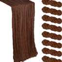 8 Pack Brown Cheesecloth Table Runner 10Ft Gauze Cheese Cloth Table Runner 120 Inch Boho Sheer Rustic Fabric for Decor Bridal Baby Shower Wedding Centerpiece Holiday Decorations, 8 Pcs - 10Ft
