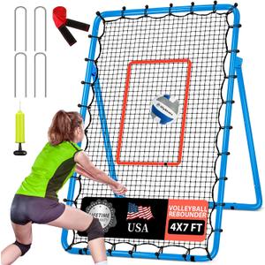 6-Angle Adjustable Volleyball Rebounder Net 7x4 ft with PU Volleyball and Stakes - Bounce Back Training Equipment for Practicing Volleying, Bumping, Spiking, Easy Set Up & Steady for Multi Sports