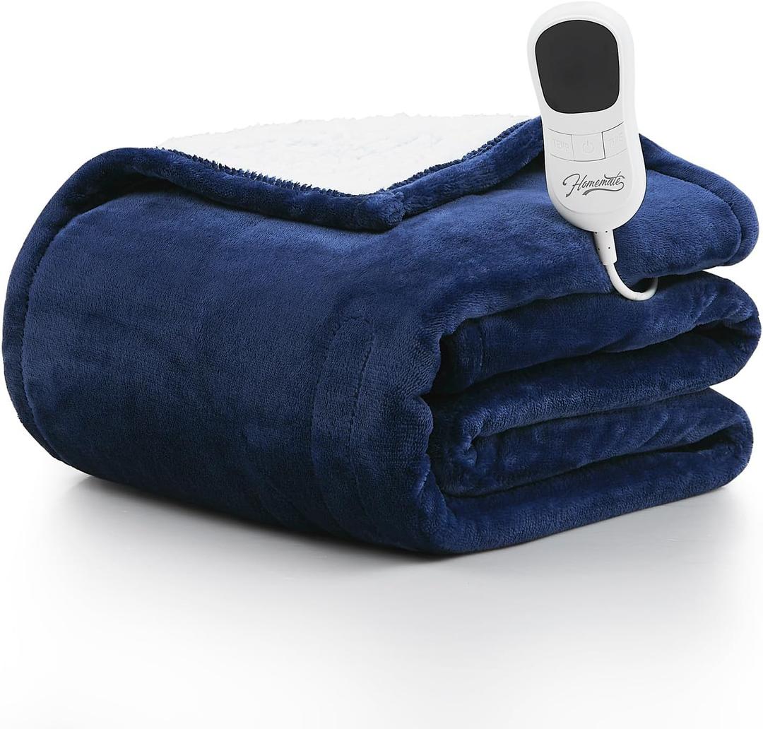 Homemate Heated Blanket Electric - 72"x84" Heating Blanket Throw 1/2/4/6/8 Hours Auto-Off 10 Heat Level Over-Heat Protection Flannel Sherpa ETL Certification
