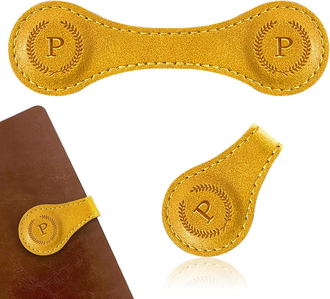 2 x Handmade Personalized Leather Magnetic Bookmark - Custom Initial Letter Design with 26 Alphabet Choices - Durable Bookmark for Readers, Book Lovers, Women & Kids