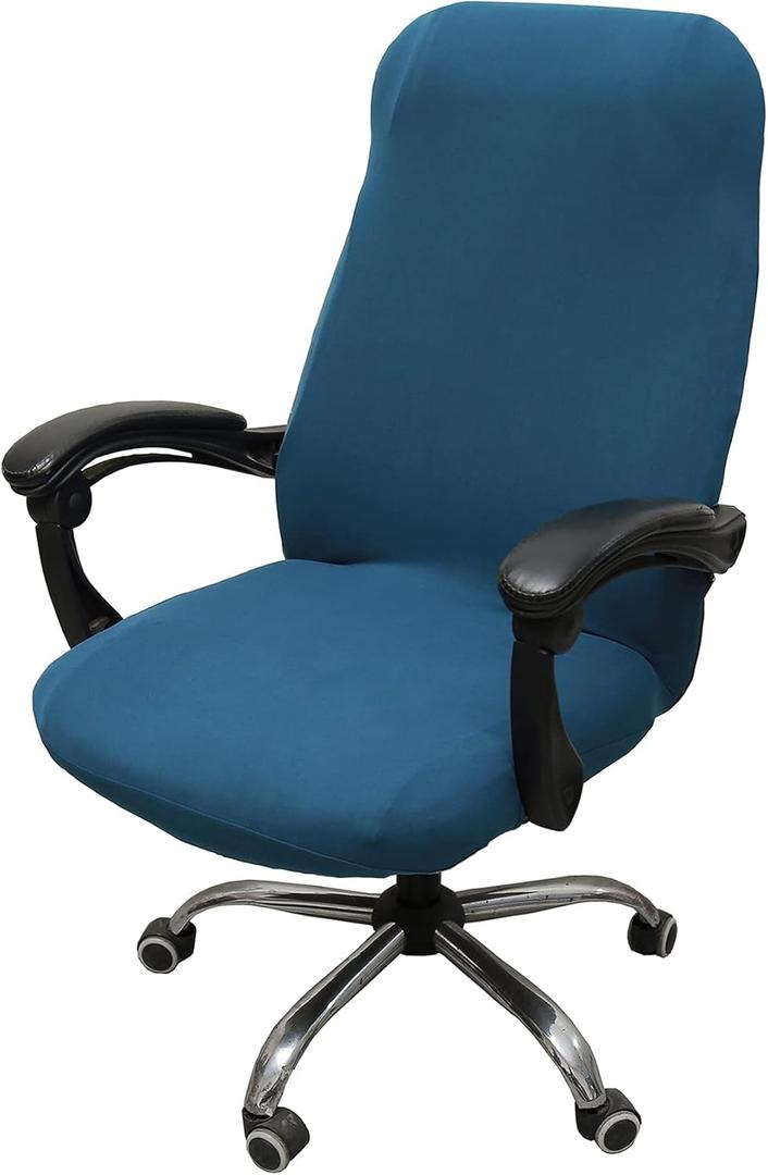 WOMACO Printed Office Chair Covers, Stretch Computer Chair Cover Universal Boss Chair Covers Modern Simplism Style High Back Chair Slipcover (Peacock Blue, Large)