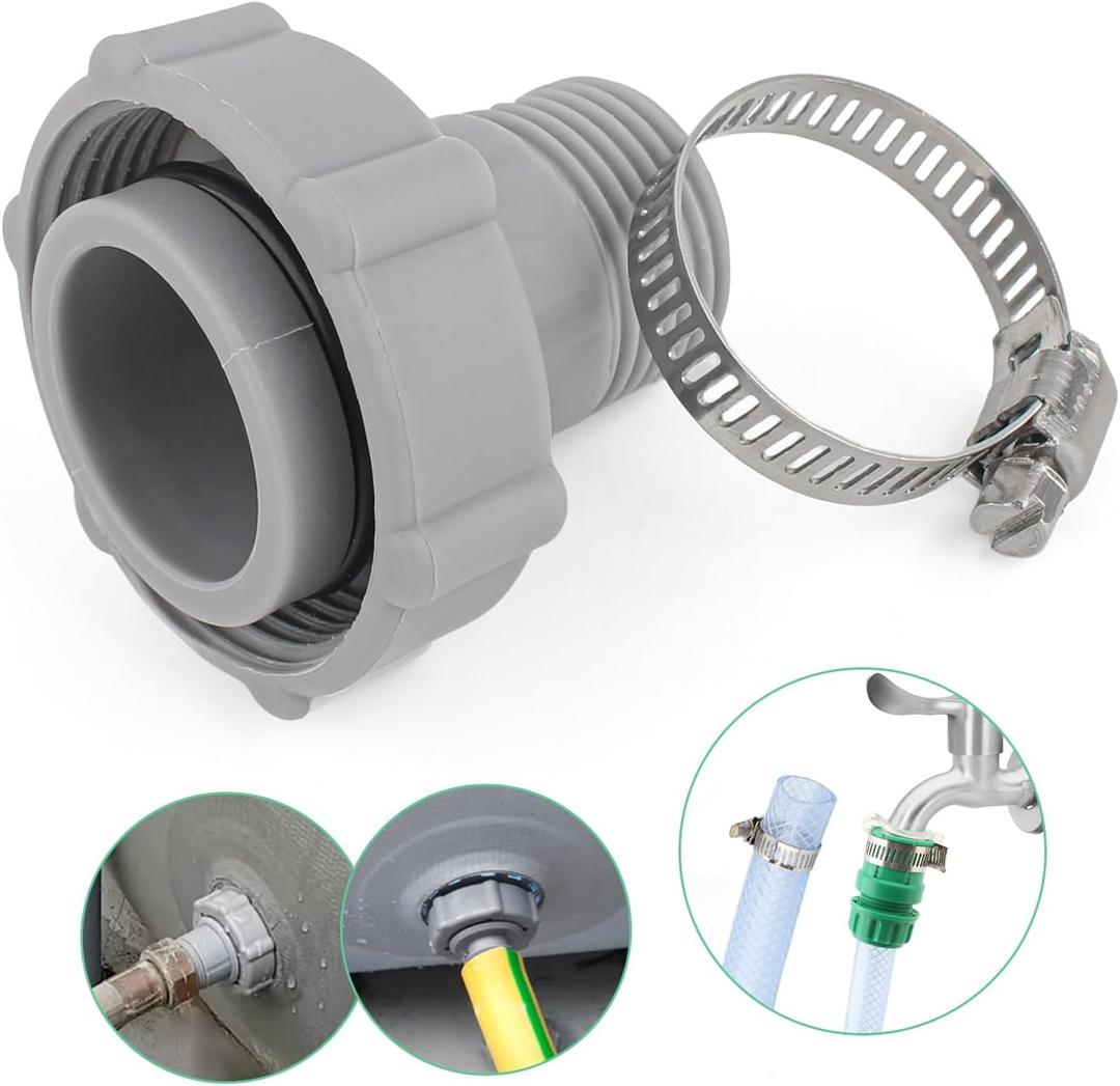 Swimming Pool Drain Fitting Connects Replacement for Coleman Pool Drain Plug Connector Hose Adapter Connect to Garden Pipe with Hose Clamps (Grey-1PCS)