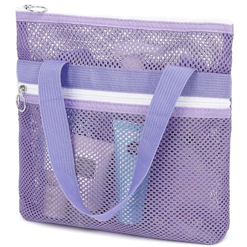 GYEUKHAM Mesh Shower Caddy Portable Shower Bag for Travel, Gym, Camping – Quick-Dry Hanging Toiletry Organizer with Zipper Pockets for Bathroom Essentials,Purple