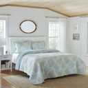 Laura Ashley - King Quilt Set, Reversible Cotton Bedding with Matching Shams, Pre-Washed Home Decor for Added Softness (Saltwater Blue, King)