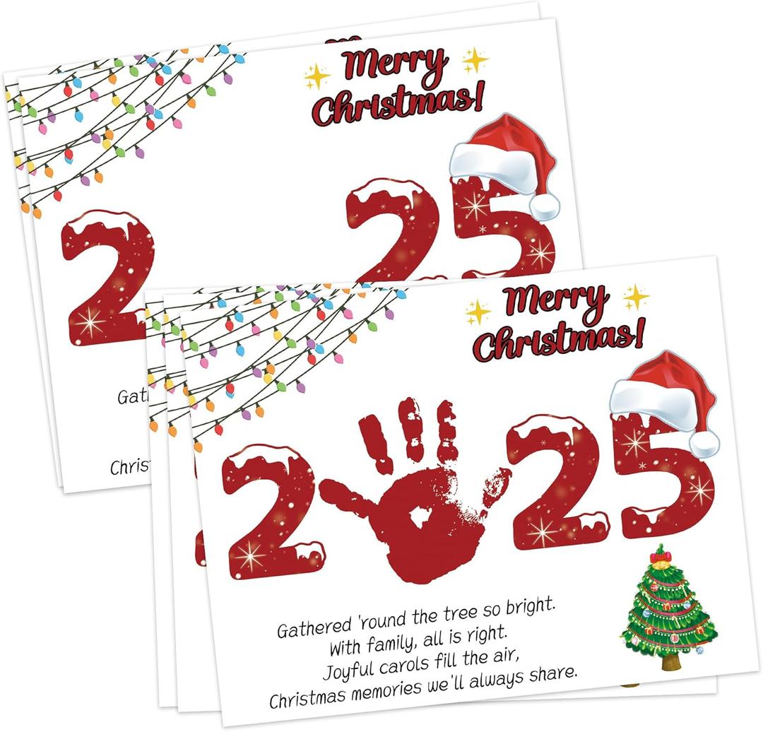 2025 Christmas Handprint Art Craft Kit for Holiday Family Party Activities, 10 Pcs Christmas Crafts Bulk DIY Handprint Card Making, Handprint Keepsake Gift for New Mom Dad Grandma Grandpa