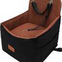 Youvee Dog Booster Car Seat,Interior Height 6 Inches Elevated Pet Car Seat for Small Dog up to 30 lbs,for Front/Back,Comfortable,Storage Pocket, View Ⅰ-Black Outside, Brown Inside