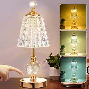 IMQSQIK Crystal Cordless Table Lamp LED Touch Lamp, Built-in 5200 mAh Battery, Wireless USB Charging - Adjustable Light 3 Colors Light Source - Suitable,Bar,Restaurant,Room,Living Room,Outdoor（Gold）