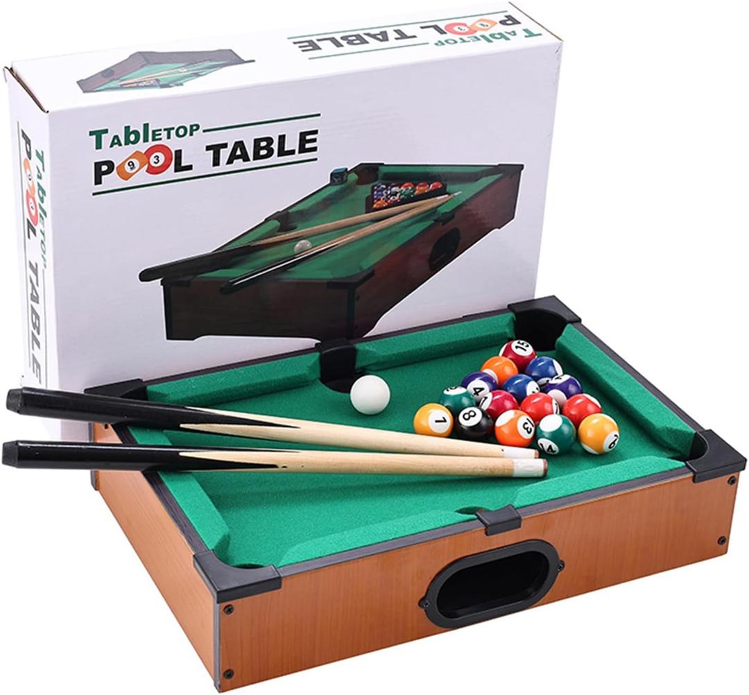 Mini Pool Table Toy  Portable Billiards Game Table for Kids & Adults, Desktop Billiard with Balls & Sticks, Family Game Night Gift for Boys Girls