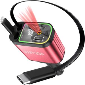 Retractable Car Charger with 31-Inch Cables 4 in 1 Fast Car Charger USB C Car Adapter with Starry Sky Light for iPhone 17 16 15 14 Car Accessories Gifts for Men Women Drivers (RED)