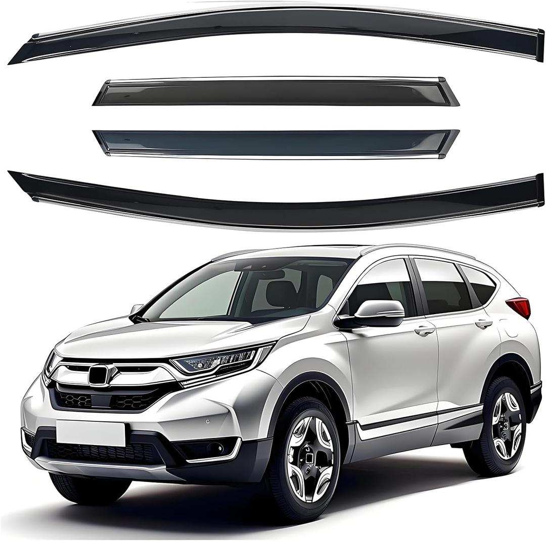 Rain Guards Window Visors 4 Piece Set for Honda CR-V (CRV) 2017 2018 2019 2020 2021 2022 Window Deflectors, Out-Channel Vent Shades (for CRV 17-22 4-Piece Chrome)