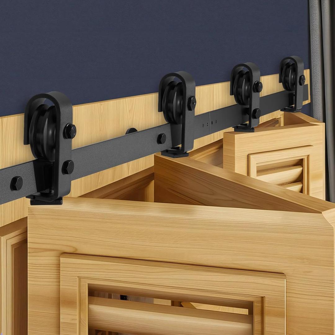 VEVOR 52" Bi-Folding Sliding Barn Door Hardware Track Kit, Bifold Sliding Door Hardware, Slide Smoothly Quietly, Heavy Duty, Easy to Install, for Four 12" Closet Pantry Laundry Barn Doors [No Door]