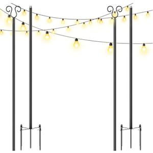 Elevens String Light Pole - A Set of 2, Patio Light Poles with Arc Shaped Hooks, Outdoor Light Poles for Outside String Light, Perfect for Garden, Backyard, Party, Wedding, Birthday Decoration (Black)