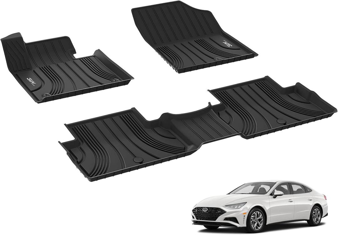 3W Floor Mats Fit Hyundai Sonata 2020-2024/Kia K5 2021-2024(Only for FWD Models), All Weather TPE Custom Fit Floor Liner for 1st and 2nd Rows Full Set Car Liners Black