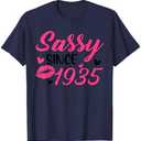Sassy Since 1935 90th Birthday Women Party 90 Year Old T-Shirt, Size L