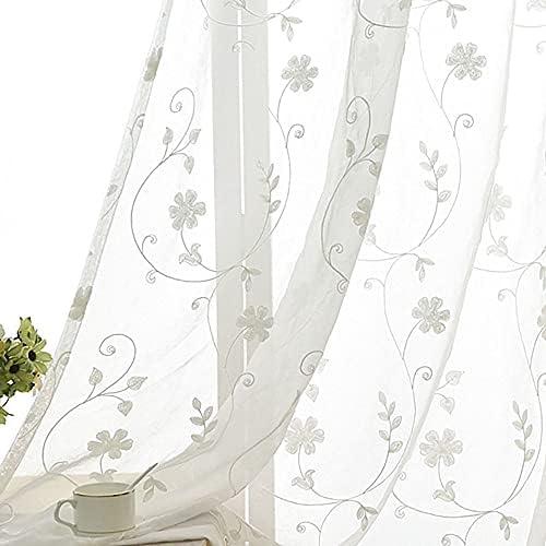 SLOW SOUL Set of 2 Panels White Embroidered Flowers Sheer Curtains for Bedroom Living Dining Room Farmhouse Drapes Curtain with Rod Pocket White 52"W X 102" Length