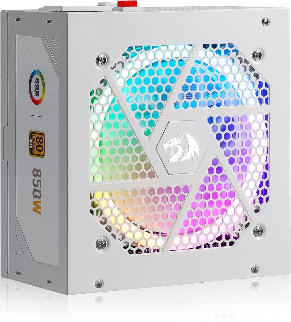 Redragon RGPS-850W 80+ Gold 850 Watt ATX 3.0 & PCIe 5.0 Fully Modular Power Supply w/ 80 Plus Gold Certified, Compact 160mm Size, Smart ECO Low Noise RGB Fan, 100% Japanese Capacitors, Full Mod Cables