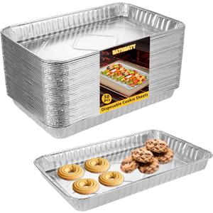 50 Pack Aluminum Pans Half Size 12.7 x 8 inch Disposable Cookie Sheets Baking Cake Pans, Nonstick Baking Sheets Foil Pans Shallow Sheet Pan Baking Tray
