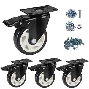 2.5" Heavy Duty Industrial Casters with Double Brake No Noise Polyurethane Wheels 4 Set 1000Lbs Capacity for Carts Workbenches Furniture (Locking Swivel Casters)