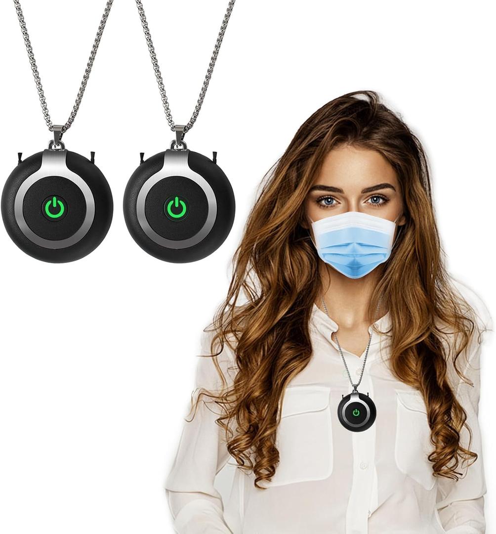 Rechargeable Ionizer Air Purifier, Wearable Air Purifier, Mini Necklace Air Purifier for Home, Kitchen, Portable Travel Air Cleaner with Carbon Fiber for Smell, Office, Bedroom, Kitchen-2Pack