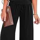 KIRUNDO Womens Jumpsuit 2025 Casual Summer Loose One Piece Off Shoulder Elastic Waist Wide Leg Long Romper with Pockets XL, Black