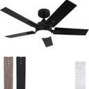 42 Inch Ceiling Fan, Smart Ceiling Fan with Remote/APP, Black Ceiling Fan with 6-Speeds Reversible Motor, Alexa Ceiling Fan with 5 Two-sided Blades Dimmable Noiseless for Indoor Bedroom/Outdoor