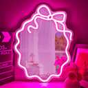 Bow Mirror Neon Signs for wall decor Pink Led Signs for coquette room decor Bow Wall Art Neon Light Dimmable Mirror Light Up Sign for Dresser Gifts