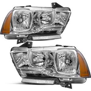 JSBOYAT Halogen Headlight Assembly Replacement for 2011-2014 Dodge Charger R/T SE SRT8 Headlamp Driver and Passenger Side Chrome Housing Amber Reflector (w/o Bulbs)