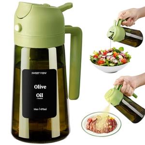 SWEET VIEW Olive Oil Dispenser and Oil Sprayer – 16oz/470ml Glass Light-Proof Oil Pourer for Kitchen, Air Fryer, Cooking, Salad, and BBQ