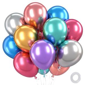 Patimate Balloons Assorted Colors 100 Pack 12 Inch Colorful Chrome Metallic Rainbow Party Balloons for Birthday Wedding Birthday Baby Shower Christmas Carnival Party Decorations Arch Garland