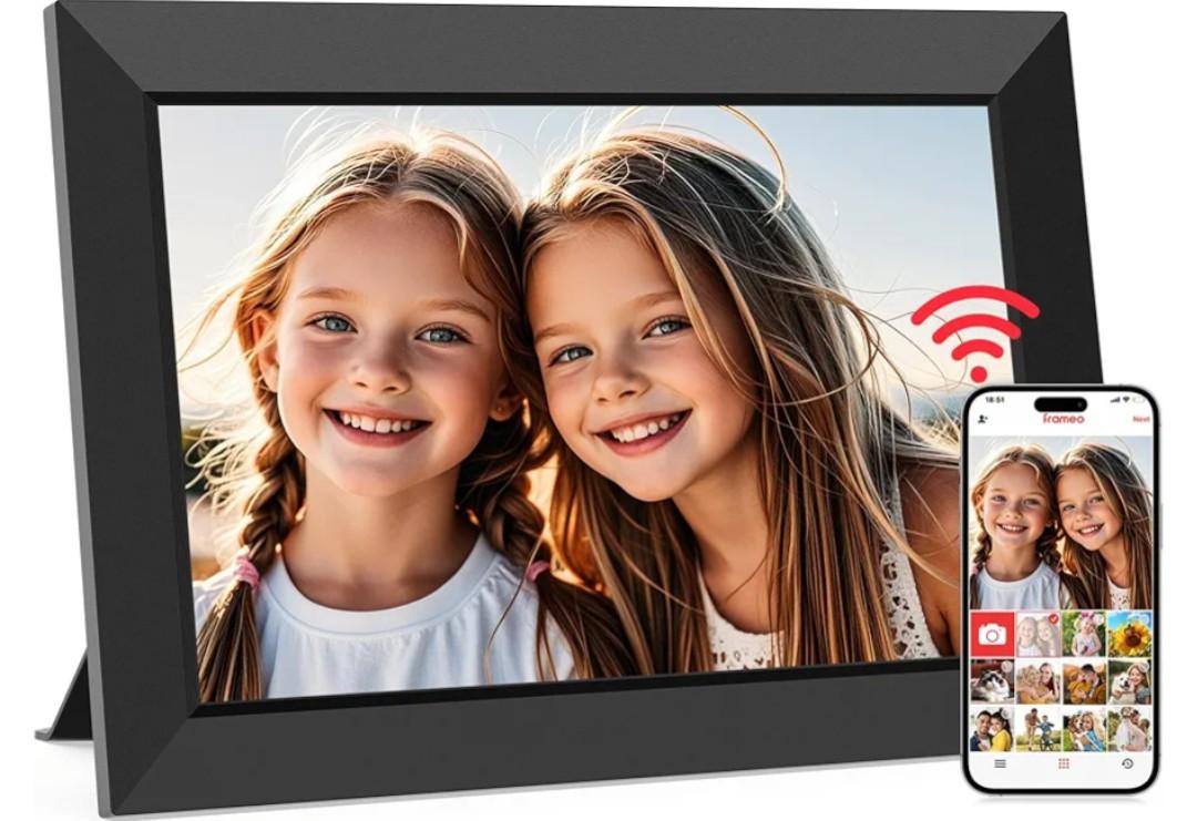 Frameo 10.1 Inch WiFi Digital Picture Frame, Smart Cloud Electronic Photo Frame with HD IPS Touch Screen Slideshow 32GB Memory Auto-Rotate Wall Mount, Share Photos/Videos from Phone - Gifts for Mom