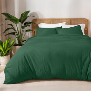 Bare Home 100% Organic Cotton Jersey Duvet Cover Set - Full/Queen Size - Ultra Soft - 100% Cotton - 3pcs - Corner Ties - Button Closure - Bedding Duvet Cover & Pillow Shams (Full/Queen, Forest Green) (07 - Forest Green (No Comforter))