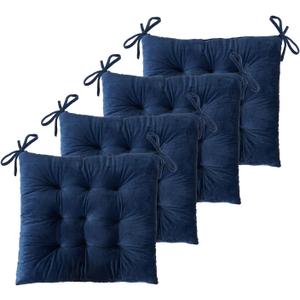 ELFJOY Set of 4 Square Chair Pads Indoor Seat Cushions Pillows with Ties Thick Soft Seat Cushion for Kitchen Dining Office Chair (18.8", Navy)