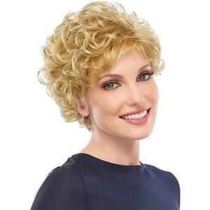 Dai Cloud Short Blonde Wigs for White Women Curly Natural Old Lady Hair Wig with Bangs Costume Halloween Party Daily Wig(Blonde)