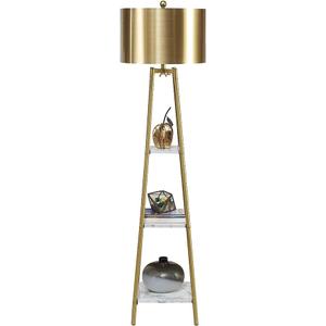 Floor Lamp, Standing Reading Light with Shelves and Gold Shade, Modern Tall Pole Lamp, Accent Furniture Dcor Lighting for Living Room, Bedrooms
