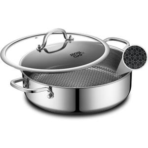 Saute Pan,Hybrid Non Stick 6.5 Quart Everyday Braiser pan,Chicken Fryer, PFOA Free Cookware,12.5 inch Deep Frying Pans with Lid,Dishwasher and Oven Safe,Works on Induction,Ceramic and Gas Cooktops