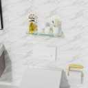 Glass Bathroom Shelves,Brushed Gold Floating Shelves for Wall Rectangular Modern Stainless Steel Glass Shelf for Bathroom Shelves Wall Mounted 16 Inch