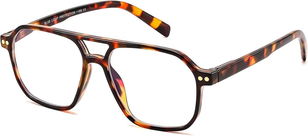 FEISEDY Retro Aviator Reading Glasses Square Readers with Spring Hinge Blue Light Reading Glass for Women Men B0068