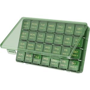 Lifewit Monthly Pill Organizer, 28 Day Pill Box, 4 Weeks One Month Vitamin Cases, Large Compartments Medicine Organizer for Fish Oils, Supplements, 28 Grids, Green