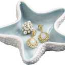 Starfish Jewelry Dish Tray - Ceramic Ring and Trinket Holder - Ocean Style Table Decoration for Earrings and Candy Storage