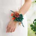 Serwalin 2 Pcs Wrist Corsage, 6-7 Inch Teal Orange Corsage for Wedding, Bridesmaid Mother Grandmother, Artificial Flowers for Prom Ceremony Anniversary