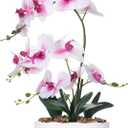 19" H Phalaenopsis Faux Orchid Plant Silk Orchid Centerpiece Artificial Floral Arrangement in Ceramic Pot (White and Pink)