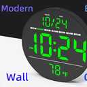 Digital Wall Clock with Large LED Display, Date, Temperature, Auto-Brightness | Small [PLUG-IN] Clock | Modern Electric Wall Clock for Bedroom, Classroom, Living Room, Home, Office, Farmhouse Green