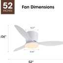 52 Inch Flush Mount Ceiling Fans with Lights and Remote Control, White Low Profile Ceiling Fan for Bedroom, Living Room,Office,Kitchen,Patios Indoor and Outdoor Use