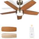 Vagizm Ceiling Fan with Light Remote: 36 Inch Small Ceiling Fans for Kids Bedroom Dorm Room Small Room Reversible Quiet DC Motor Dimmable Light with 6 Speeds (Brushed Nickel+Walnut)