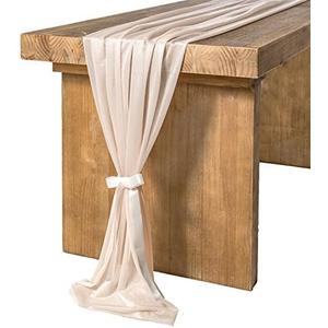 Ling's Moment 10Ft Nude Sheer Chiffon Like Table Runner Champagne Tulle Table Runner with Silver Sparkle for Elegant Wedding Rustic Boho Party Bridal Shower Beige Decorations Birthday