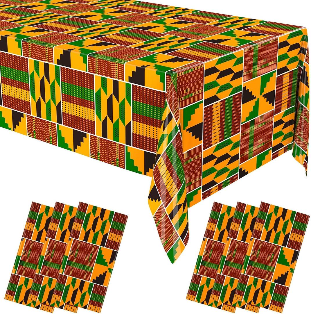 Oudain 6 Pcs 54" x 108" Kente Plastic Tablecloths Black History Month Table Covers Juneteenth Tablecloths Disposable African American Table Decorations for Kwanzaa Home Decor (Original,Classic)