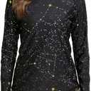 Halcurt Womens Long Sleeve Rash Guard Swim Top with Built in Bra UPF50+ Sun Protection Swim Shirts Quick Dry Swimsuit (Medium, Black/Galaxy)