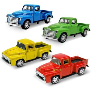 4Pcs Truck Toy for Toddlers 2 3 4 5 6 7 8 Year Old Boys Girls,1:32 Alloy Toddlers Car Toy Driveable,Car Door Can Open,Toy Trucks for Kids Easter Christmas Birthday Gifts (Blue/Red/Yellow/Green)