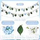 2 Pack Flower Garland, 6.6 FT Artificial Floral Vine with Burlap Rope, White and Blue Hanging Flower Garland for Blue Party, Baby Shower, Wedding, Bridal Shower, Wall Backdrop